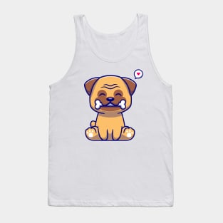 Cute Pug Dog Bite Bone Cartoon Tank Top